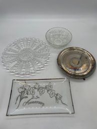 Glass And Silver Trimmed Tray And Serving Platters