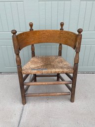 Antique Wood And Rush Half Moon Chair