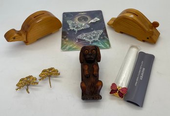 Assorted Treasures, Piggy Banks, Antique Victorian Dog Clip With Moving Eyes.