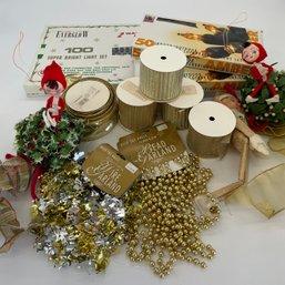 Assorted Gold Christmas Ribbons And Bows And More