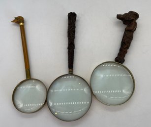 (3) Victorian Wooden Magnifying Glasses