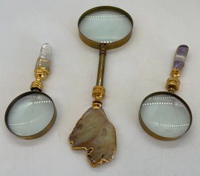 (3) Assorted Stone Handle Magnifying Glasses