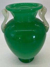 Green Glass Vase And (5) Glass Votive Holder