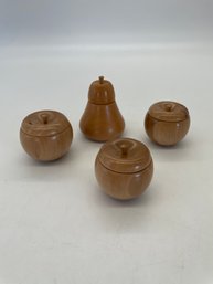 Hand Carved Pear And Apple Wooden Containers