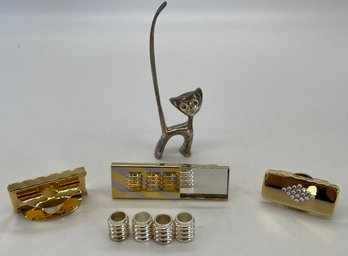 Cat Ring Holder, (3) Lipstick Holders With Mirrors And (4) Silver Accent Rings