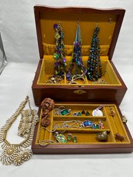 Wood Jewelry Box & Jewelry Asst.