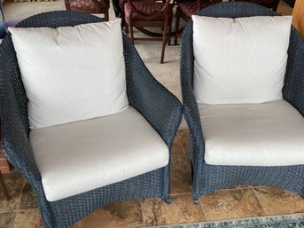 (2) Lloyd Flanders Blue Wicker Club Rocking Chairs