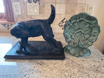 Irish Setter Statue And Cast Iron Lotus Wall Hanging