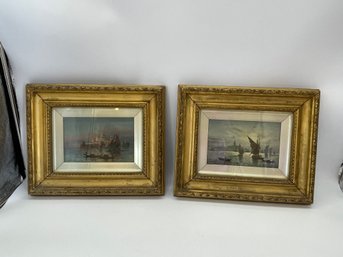 Antique Framed River And Boat Scenes