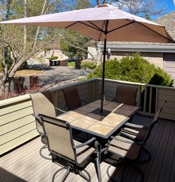 Patio Table For Six, Umbrella & Stand