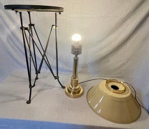Metal Lamp & Bronze Side Table