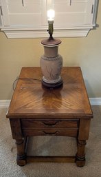 Wooden Side Table With Lamp