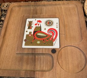 Vintage George Briard Rooster Wood & Tile Cheese Charcuterie Board & More!!