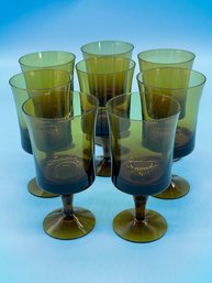 (8) Vintage Amber Glass Stemware