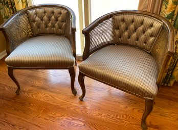 Pair Of  Vintage Cane  Arm  Barrel Back Chairs