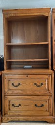 Golden Oak Hutch With Filing Cabinet