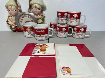 Vintage Campbell Soup Mugs And Clock