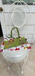 Tiny Garden Gnome And Floral Glass Plate, Also Includes White Garden Chair