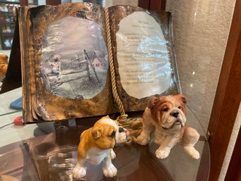 Bronze Painted Book And Dog Sculptures