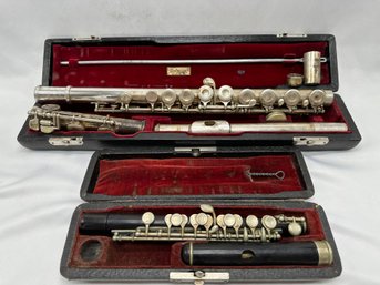 Vintage Selmer Sterling Silver Flute And LP German Wood Piccolo