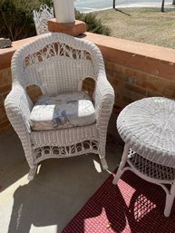 Wicker Rocker And Round Side Table