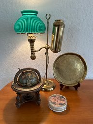 Victorian Brass Student Lamp & Other Decor