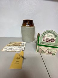 Vintage Crock And Speedy Stitcher Sewing Kit