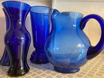 Cobalt Blue Vases And Water Pitcher