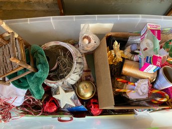 Large Plastic Bin Full Of Holiday Decor