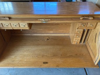 Modern Solid Oak Roll Top Desk