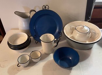 Vintage Blue And White Enamelware