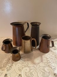 Tin And Brass Steins And Pitchers