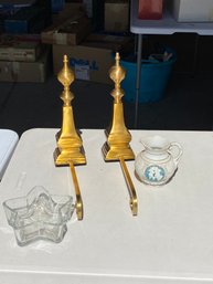 Pair Of Polished Brass Shelf Hangers And Other Decor