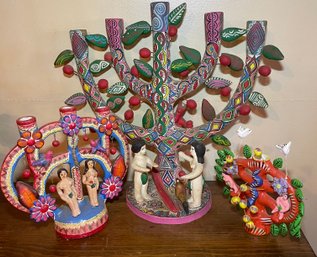 Arbol Secreto De La Vida & Tree Of Life Mexican Folk Art Candelabra