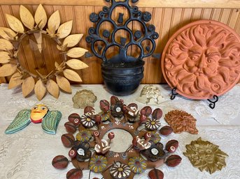 Terra Cotta And Wood Decorative Art Pieces