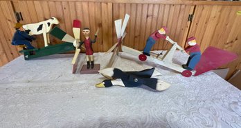 Assortment Of Folk Art Whimsical Wood And Metal Windmills