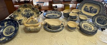 Set Of Liberty Blue Historical Colonial Scenes Dishware And More