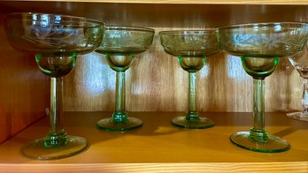 Cut Glass Green Margarita Glasses