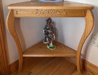 Oak Corner Table With Shelf