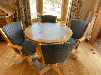 Tile And Wood Kitchen Table With Leaf And 4 Chairs