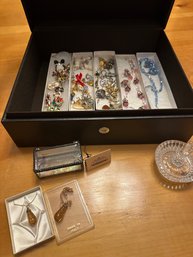 Large Jewelry Box Filled With Pins, Necklaces, Earrings And More