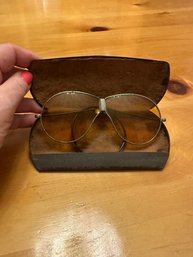Vintage 1930s Early Aviator Glasses In Metal Case