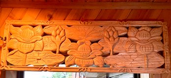 Rustic Carved Wood Frieze Of Water Lilies