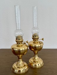 Pair Of Antique Brass Hurricane Lamps