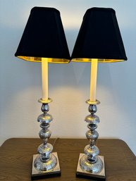 Pair Of Silverplate Candlestick Lamps