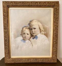 Antique Gilded Frame Art Of Two Girls