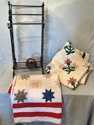 Patchwork Quilts & Wrought Iron Blanket Stand
