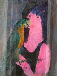 Women And Parrot Acrylic Painting By Gustav Likan