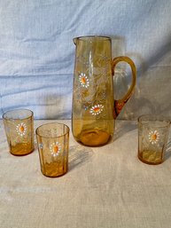 Hand Painted Pitcher And Glasses