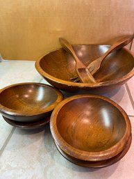 Wood Salad Bowl With 4 Salad Bowls